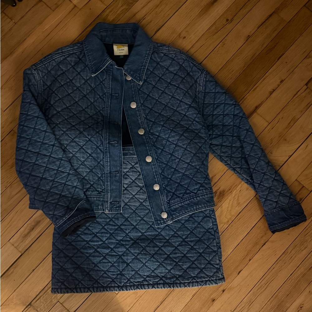 FARM Rio Blue Denim Quilted Jacket & Skirt Set